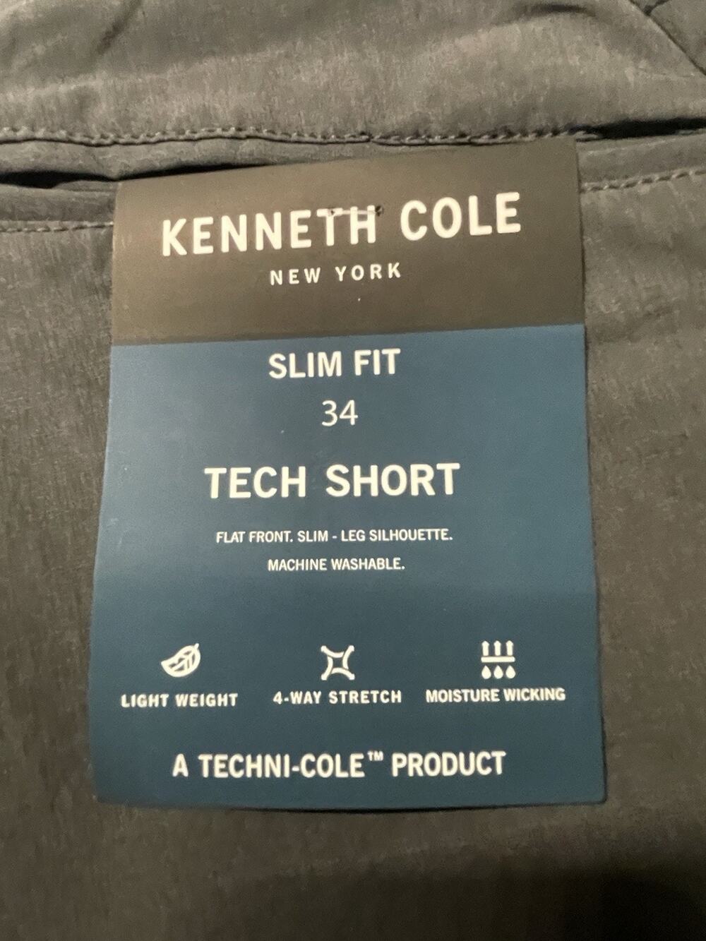 Kenneth Cole Tech Shorts Stretch Wicking Slim Fit Black Heather NWT Men’s 34